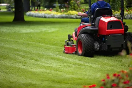 mowing a lawn
