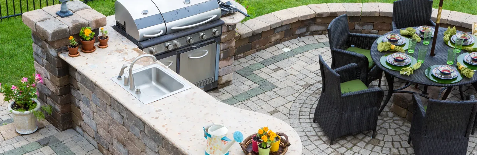 patio furniture and outdoor grill